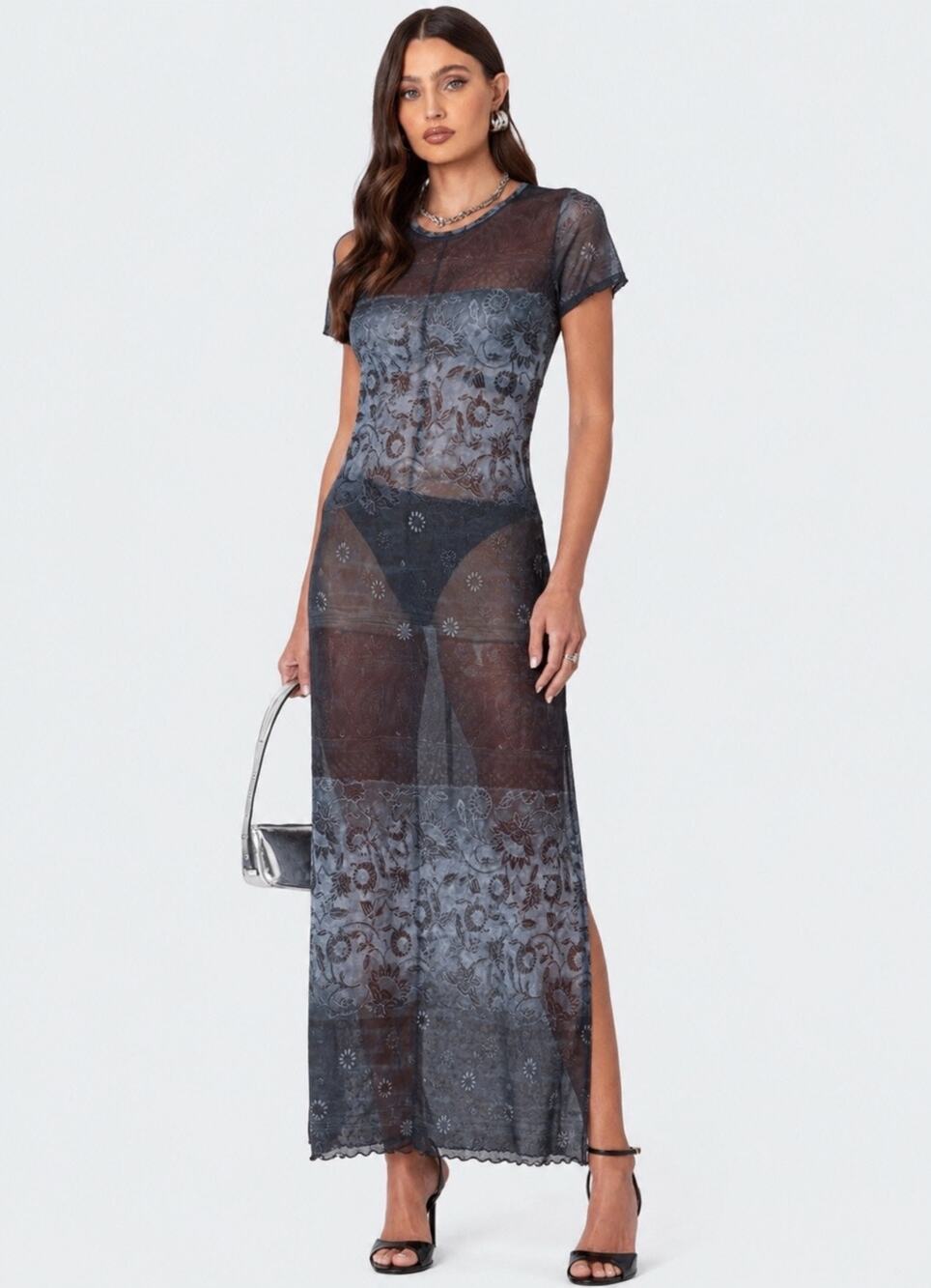 Vintage Teddi Y2K Mesh Fairycore Gothic Whimsigoth Sheer Slip Dress M